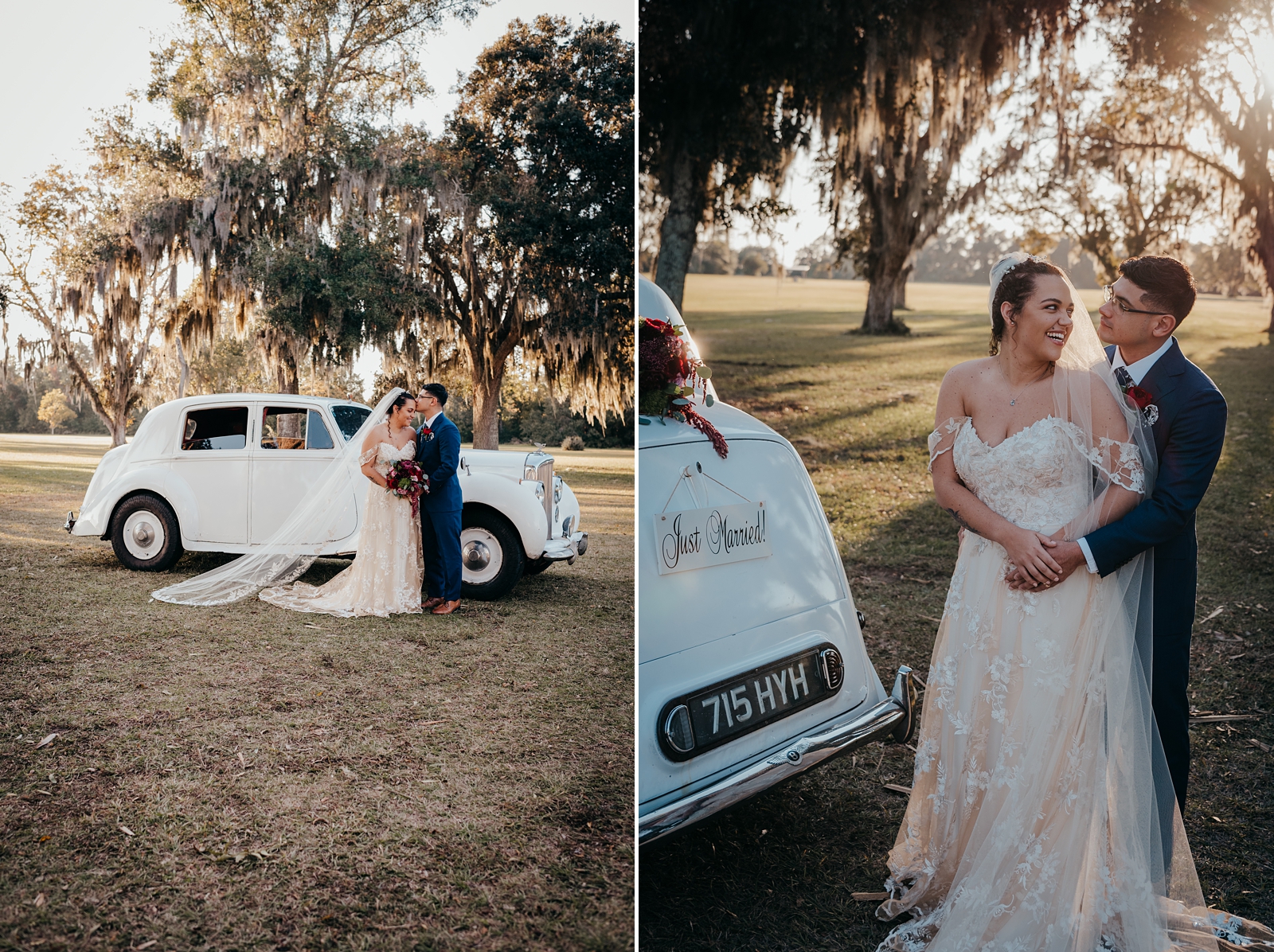 Bride and Groom portraits with vintage car