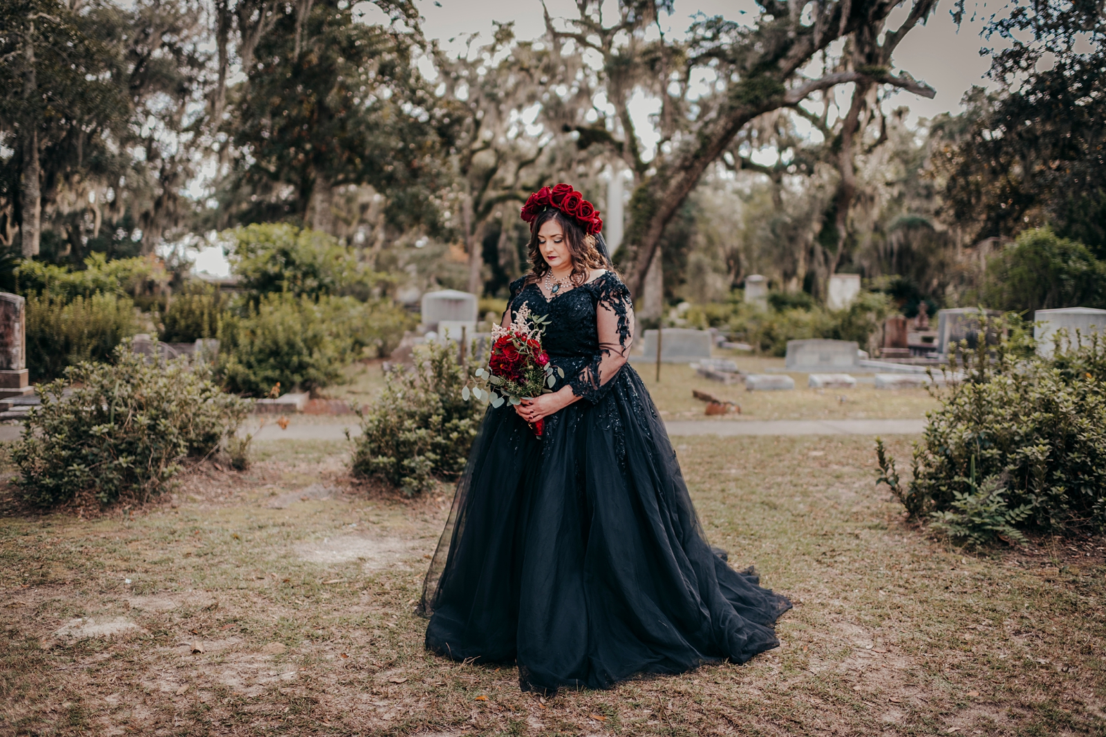 Bride in Black Wedding Dress